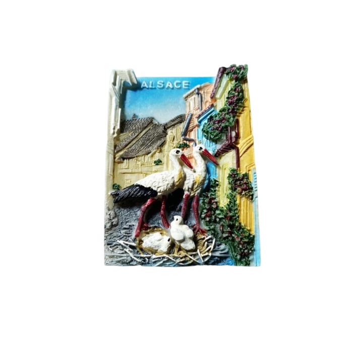 alsace france fridge magnet – storks in village scene travel souvenir & traditional countryside decor