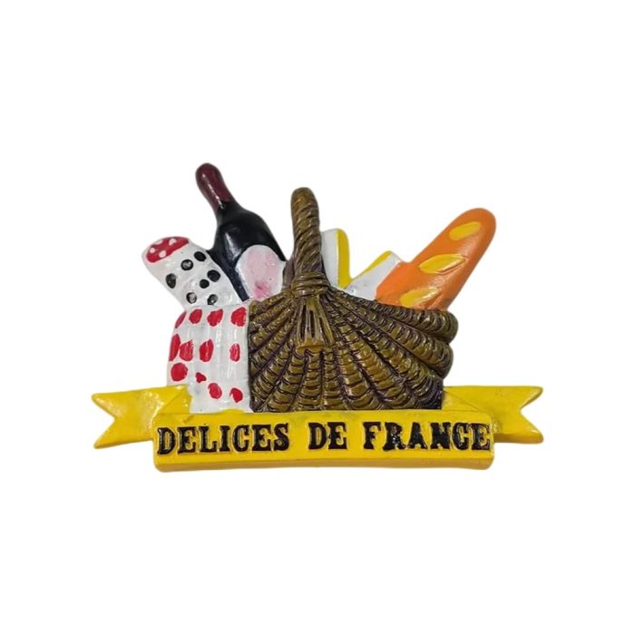 delices de france fridge magnet – french food basket with wine & baguette culinary souvenir gift