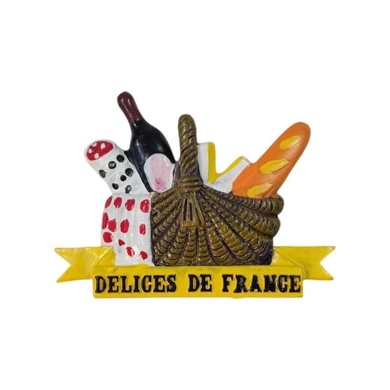 delices de france fridge magnet – french food basket with wine & baguette culinary souvenir gift