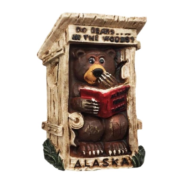 alaska bear in outhouse usa fridge magnets funny wilderness souvenir & cabin decoration