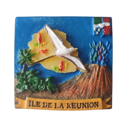 fridge magnet réunion island tropical volcano & palm tree, exotic french overseas gift​​