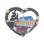 bremen germany fridge magnet heart shape souvenir with ship & rathaus design, romantic travel keepsake