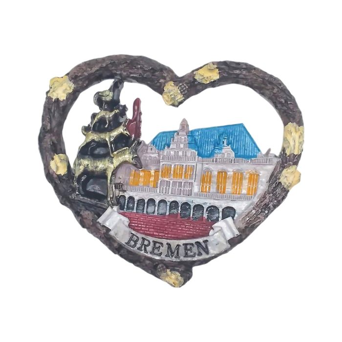 bremen germany fridge magnet heart shape souvenir with ship & rathaus design, romantic travel keepsake