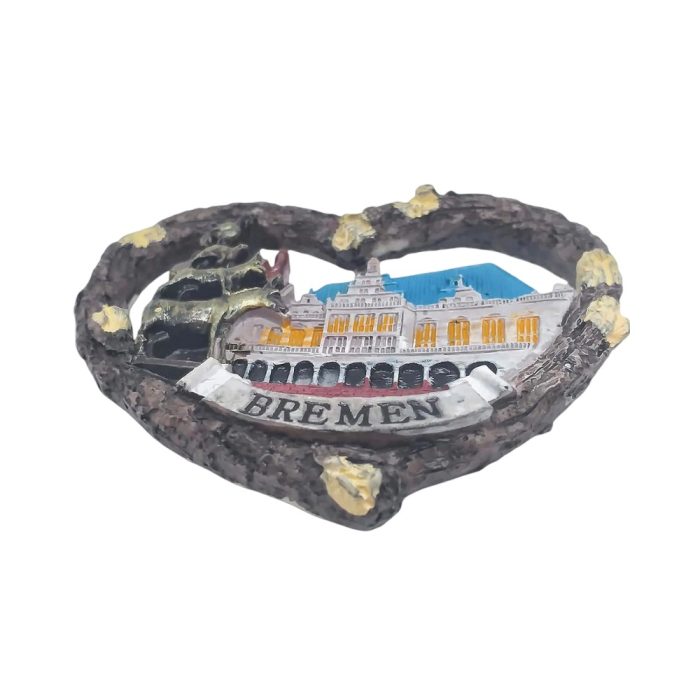 bremen germany fridge magnet heart shape souvenir with ship & rathaus design, romantic travel keepsake