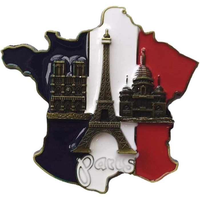 france map paris landmarks zinc alloy fridge magnet – premium metal souvenir gift featuring eiffel tower & notre dame