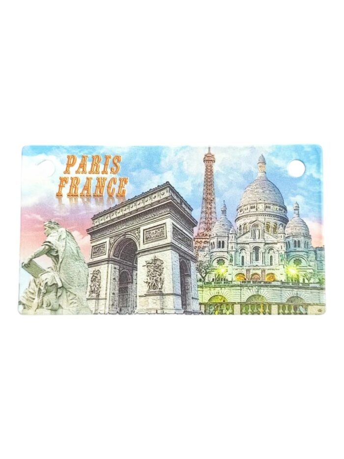 paris france landmark collage fridge magnet eiffel tower & arc de triomphe travel memento