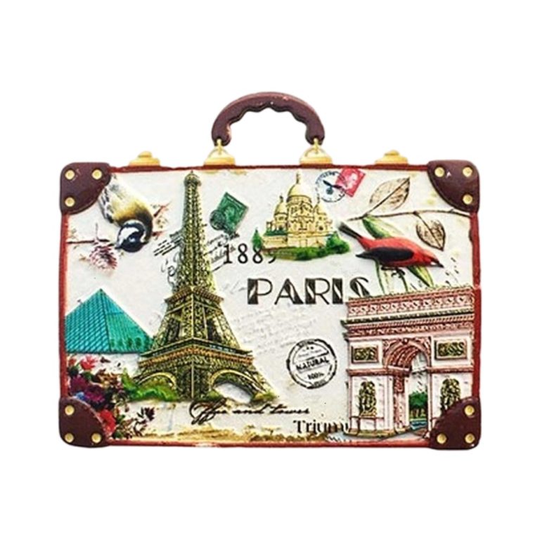 vintage suitcase paris france fridge magnet postcard style travel memento & decorative magnet display
