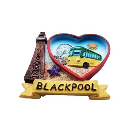 heart shape blackpool uk fridge magnet tower & tram coastal souvenir gift & beach vibes décor