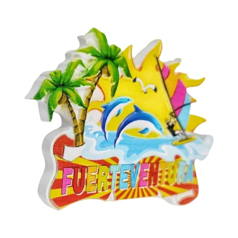sun and palm tree fuerteventura spain fridge magnet cheerful beach souvenir & summer vibes gift