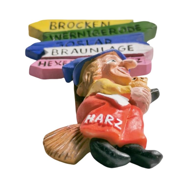 harz witch & signpost germany fridge magnet colorful fairytale forest theme for halloween or folklore fans