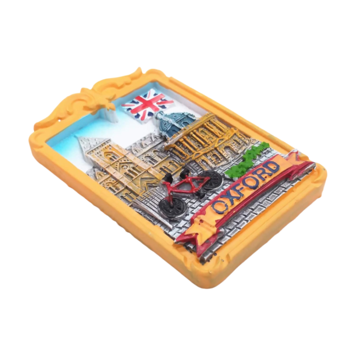 oxford uk fridge magnet – classic british university landmark with bicycle & union jack, educational souvenir & academic décor