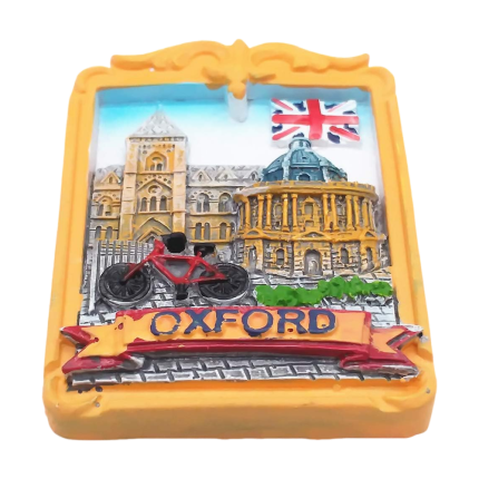 oxford uk fridge magnet – classic british university landmark with bicycle & union jack, educational souvenir & academic décor