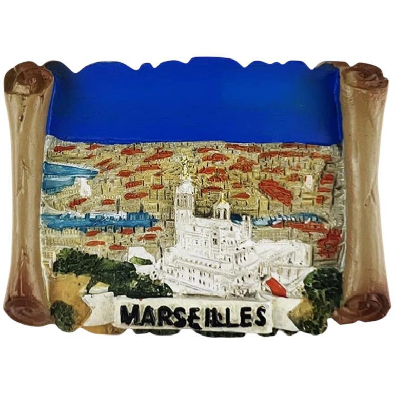 marseille france panoramic view fridge magnet – scroll style travel souvenir & scenic coastal decor