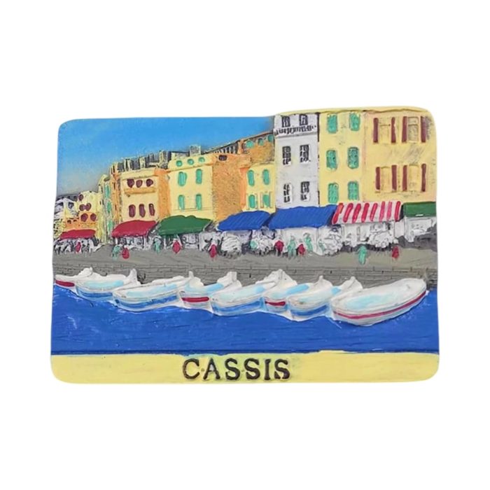 cassis france fridge magnet – colorful harbor town travel souvenir with boats & seaside market vibe