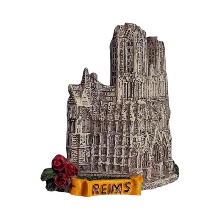 reims france fridge magnet – gothic cathedral travel collectible with rose detail for champagne region charm