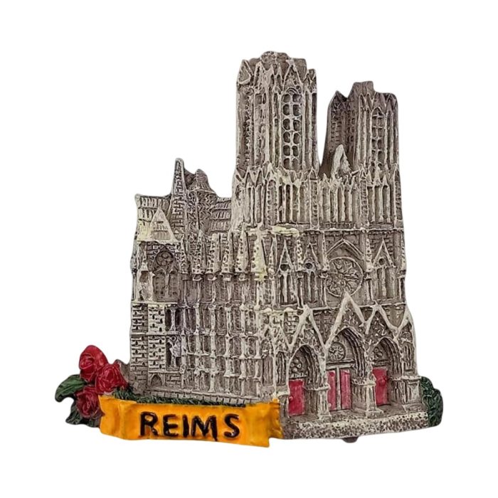 reims france fridge magnet – gothic cathedral travel collectible with rose detail for champagne region charm