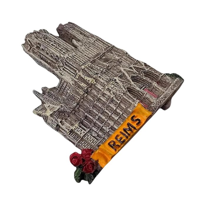 reims france fridge magnet – gothic cathedral travel collectible with rose detail for champagne region charm