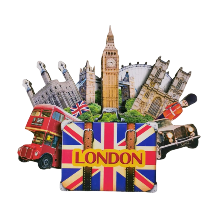 colorful london cityscape fridge magnet uk – big ben, tower bridge & british guard design, perfect united kingdom gift idea
