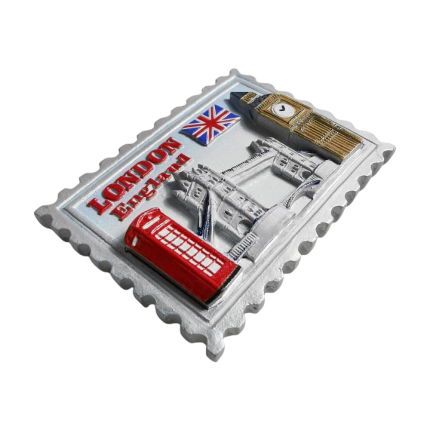 london england stamp design fridge magnet tower bridge, phone booth & big ben souvenir