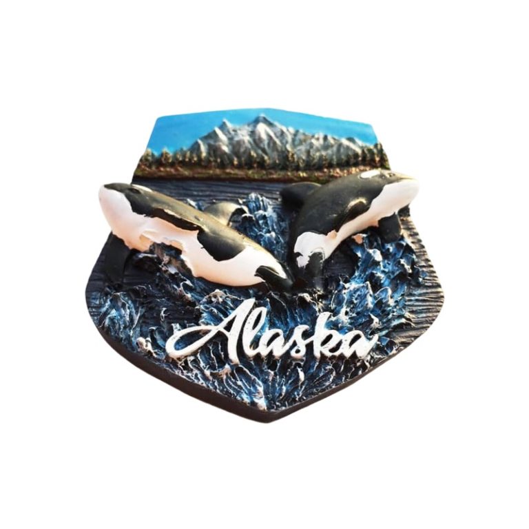 usa alaska fridge magnet majestic orcas & mountain scenery souvenir