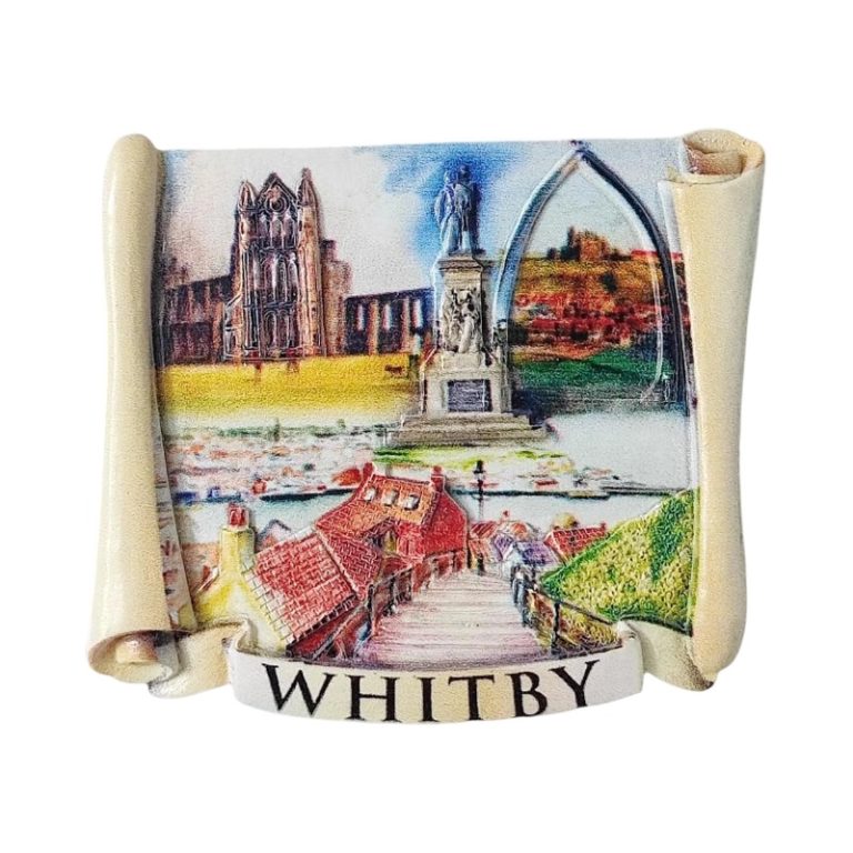 whitby scroll style uk fridge magnet coastal town souvenir gift & historic site collector's item