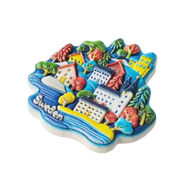 sweden village scene fridge magnet nordic travel gift & scandinavian fridge art collectible
