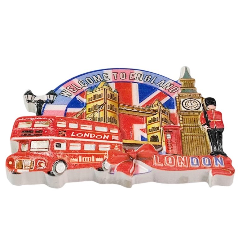 united kingdom london fridge magnet big ben & red bus landmark souvenir