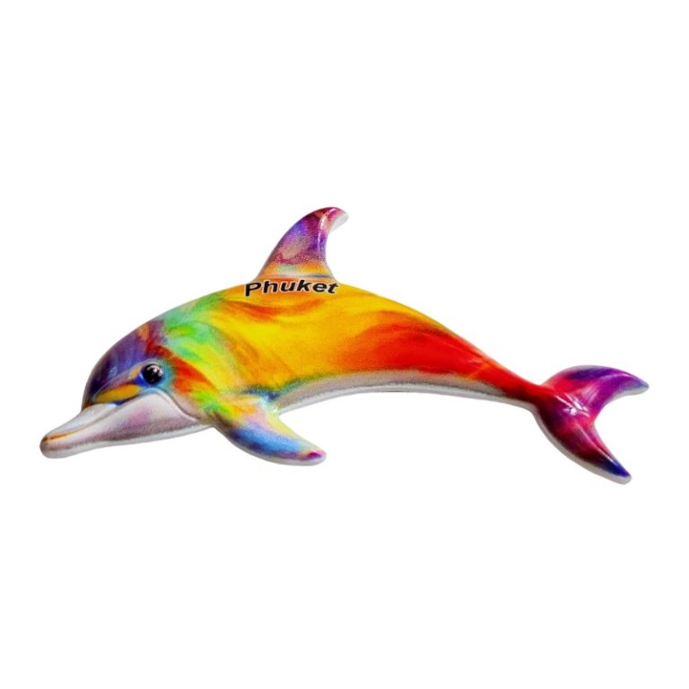 phuket, thailand fridge magnet – bright dolphin design souvenir & beachy decor