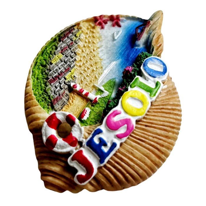 jesolo italy fridge magnet – beach scene shell shaped souvenir for travel memory & office whiteboard decor