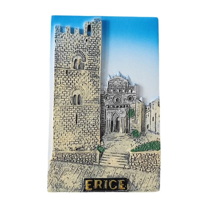 erice sicily italy fridge magnet – medieval castle scene souvenir for heritage travel gift & rustic decor
