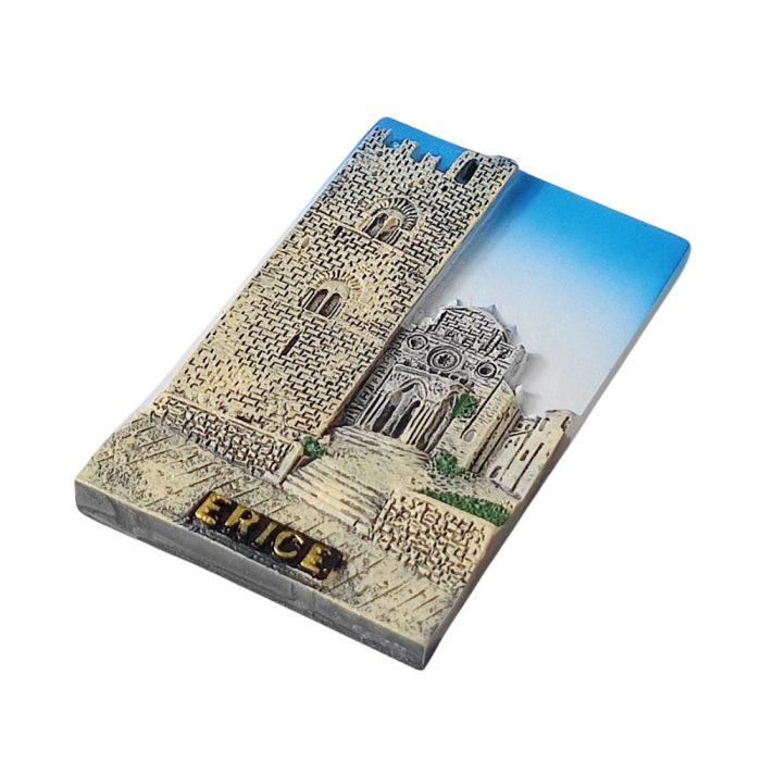 erice sicily italy fridge magnet – medieval castle scene souvenir for heritage travel gift & rustic decor