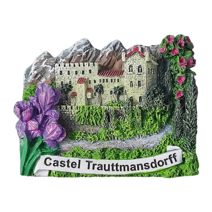 castel trauttmansdorff italy fridge magnet – alpine castle garden souvenir for european travel decor & collector gift