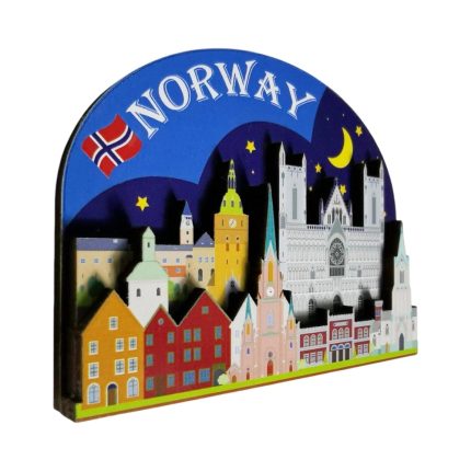 norway city skyline fridge magnet – colorful nordic landmark souvenir & starry night decor