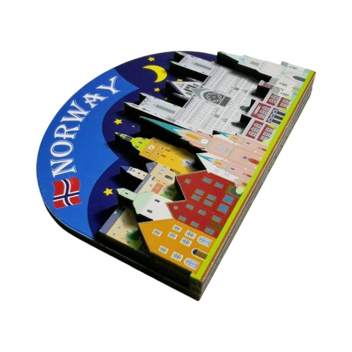 norway city skyline fridge magnet – colorful nordic landmark souvenir & starry night decor