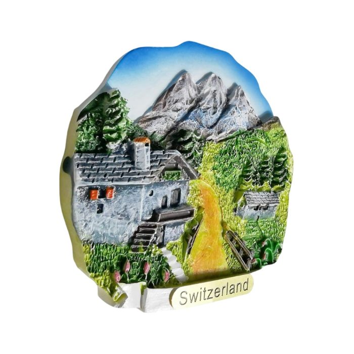 alpine mountain house switzerland fridge magnet – scenic landscape travel souvenir & nature inspired decor