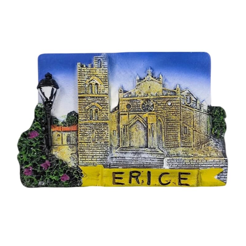 erice italy fridge magnet historic hilltop church scene, medieval sicily travel keepsake for fridge