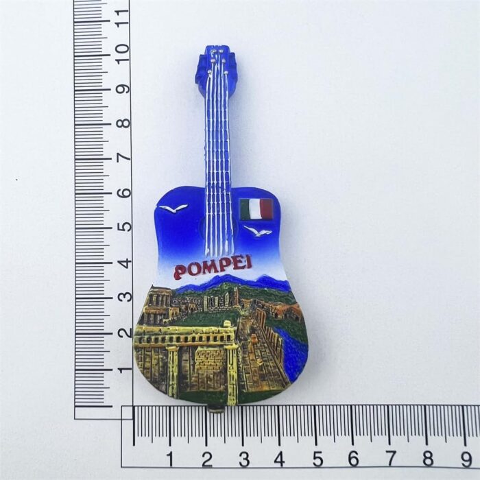 pompeii italy fridge magnet – guitar shaped souvenir with ruins scene & musical decor vibes
