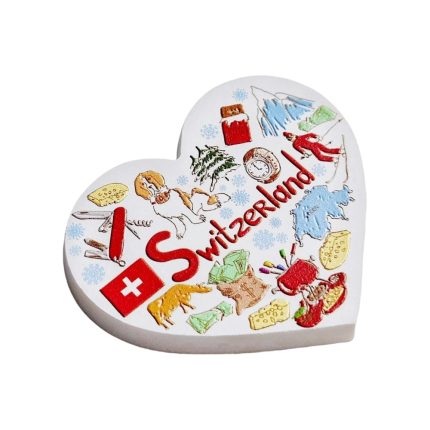 heart shaped switzerland icons fridge magnet – cute swiss culture collage travel souvenir for gift & decor