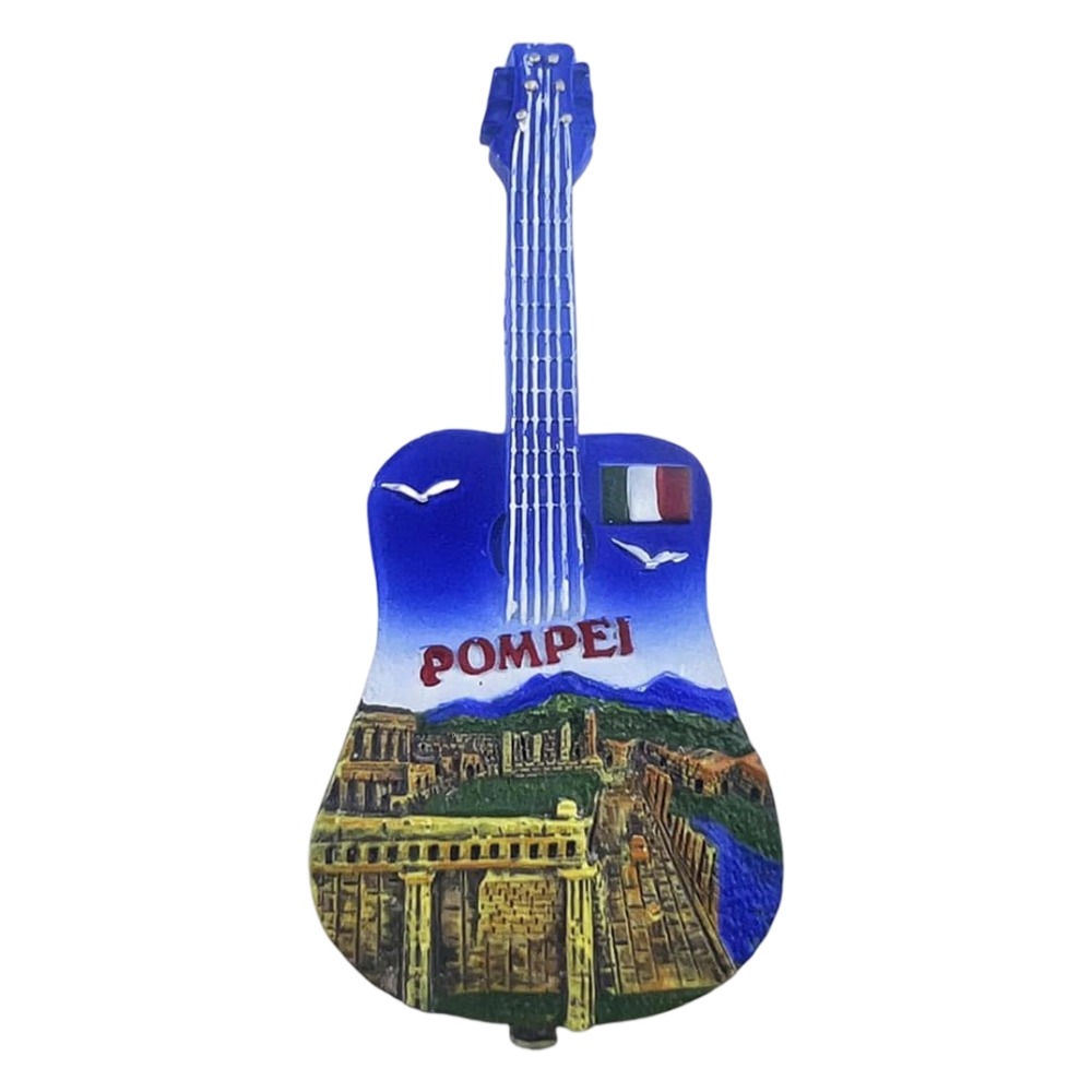 pompeii italy fridge magnet – guitar shaped souvenir with ruins scene & musical decor vibes