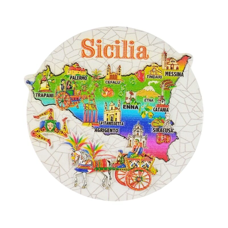 sicily map italy fridge magnet featuring palermo, catania, agrigento – italian island travel gift & magnetic art