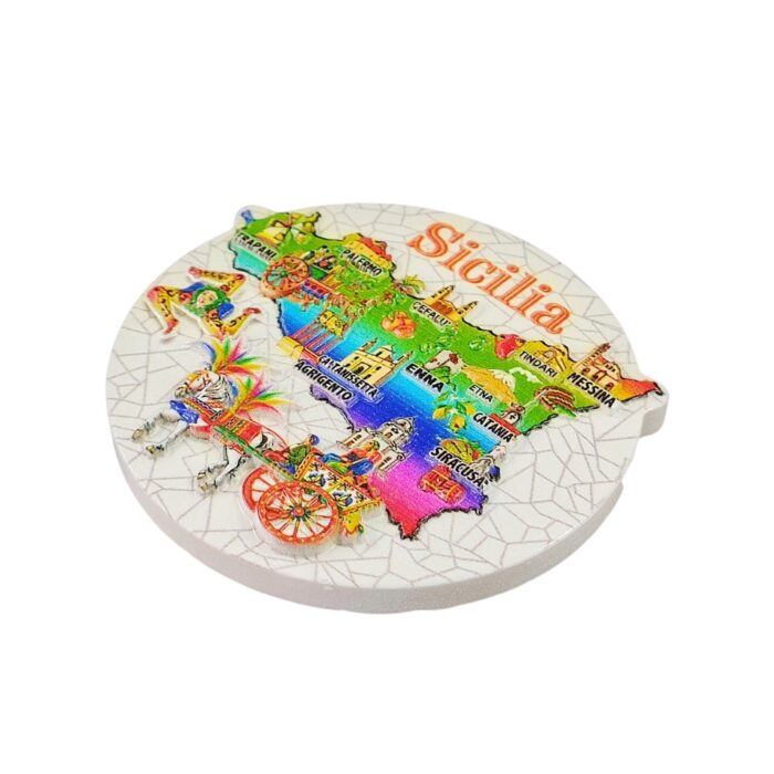 sicily map italy fridge magnet featuring palermo, catania, agrigento – italian island travel gift & magnetic art