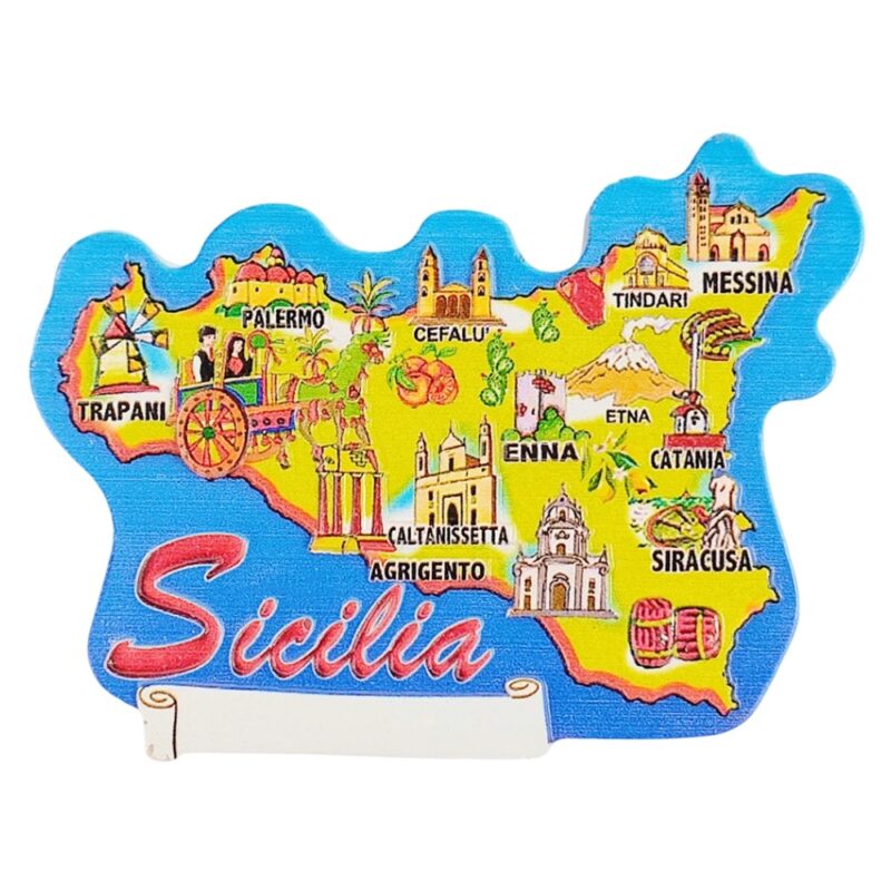 sicilia italy fridge magnet colorful illustrated island map – italian heritage gift & kitchen decoration
