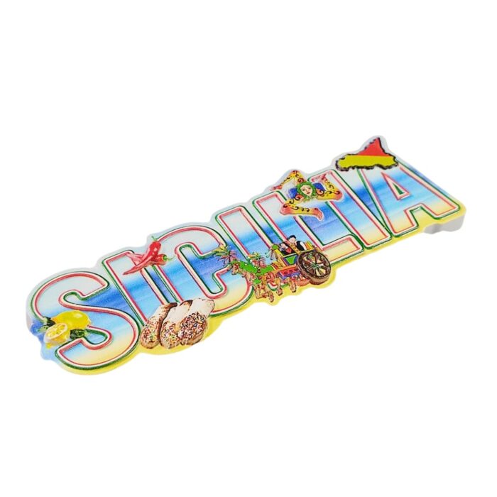 sicily letter art fridge magnet colorful island icons & local treats – fun souvenir gift & travel collectible