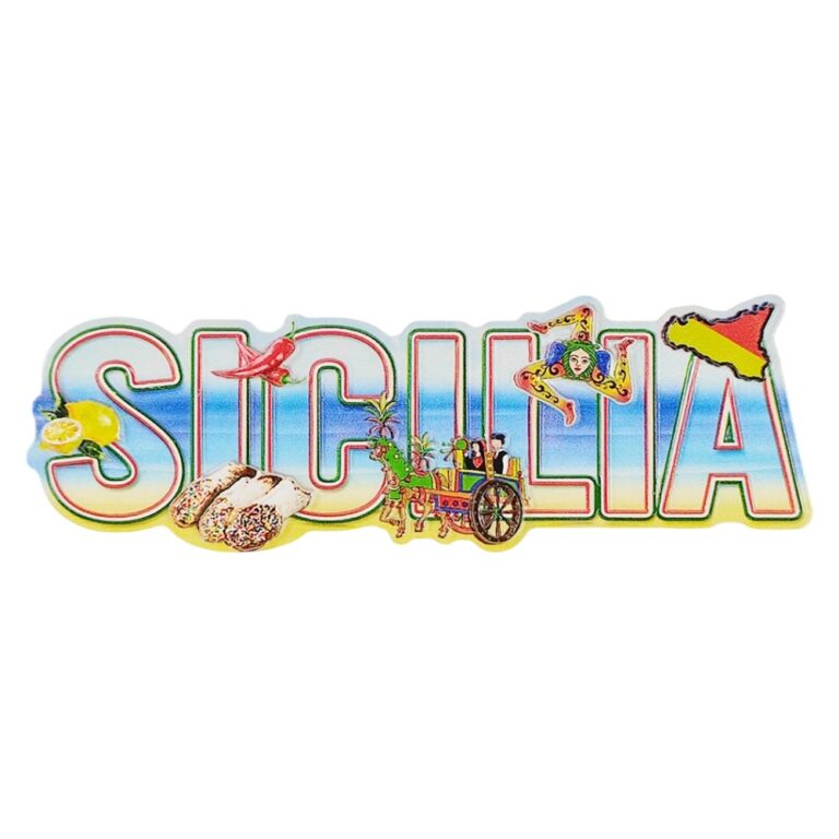 sicily letter art fridge magnet colorful island icons & local treats – fun souvenir gift & travel collectible