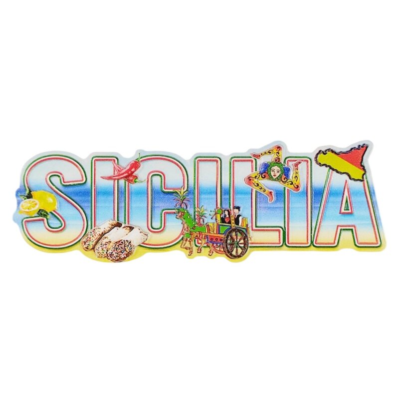 sicily letter art fridge magnet colorful island icons & local treats – fun souvenir gift & travel collectible