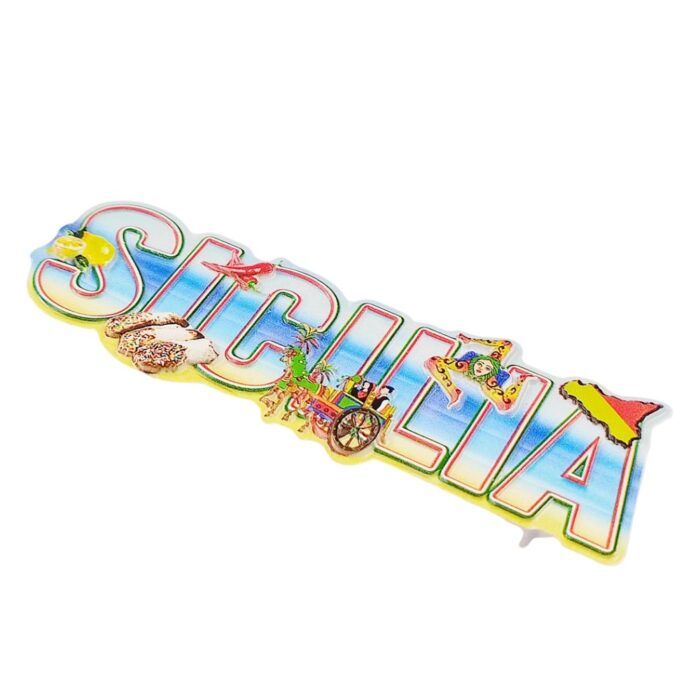 sicily letter art fridge magnet colorful island icons & local treats – fun souvenir gift & travel collectible
