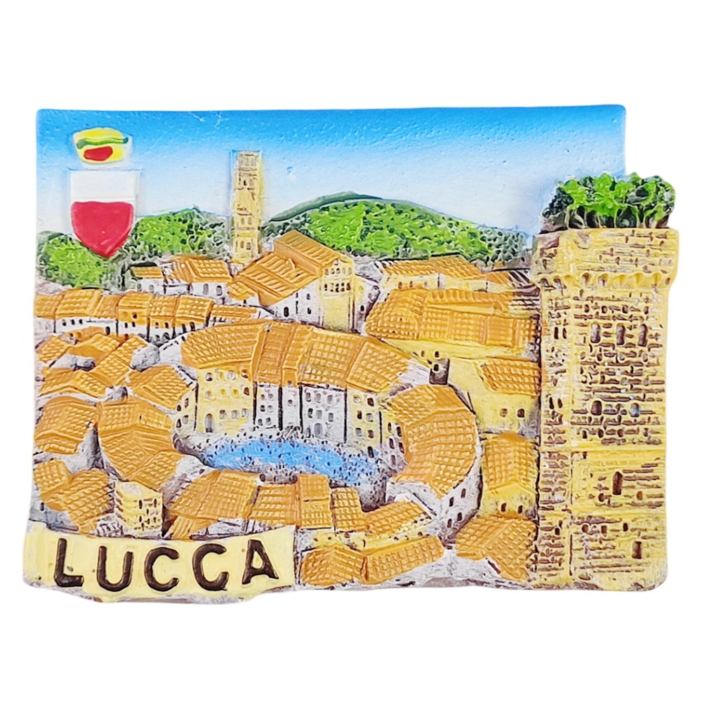 lucca italy fridge magnet oval piazza & tower view – tuscan charm gift & vintage magnet decor