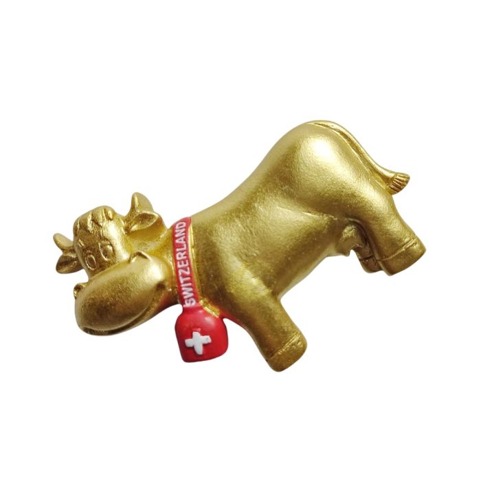 golden cow switzerland fridge magnet – unique alpine animal souvenir for collectors & kitchen decor