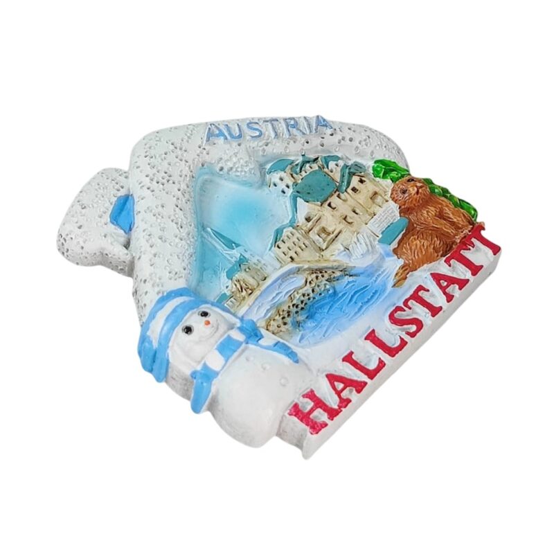 hallstatt austria snowy village fridge magnets – winter travel souvenir & cute snowman decor