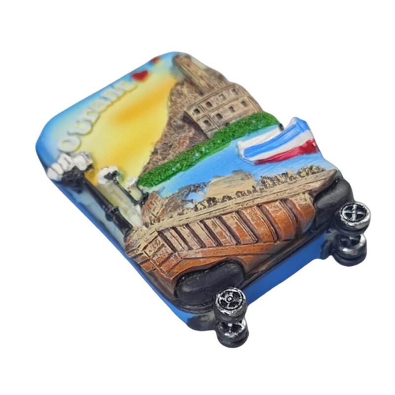 otranto italy fridge magnet – waterfront lighthouse with suitcase shape – mediterranean adventure decor & message holder